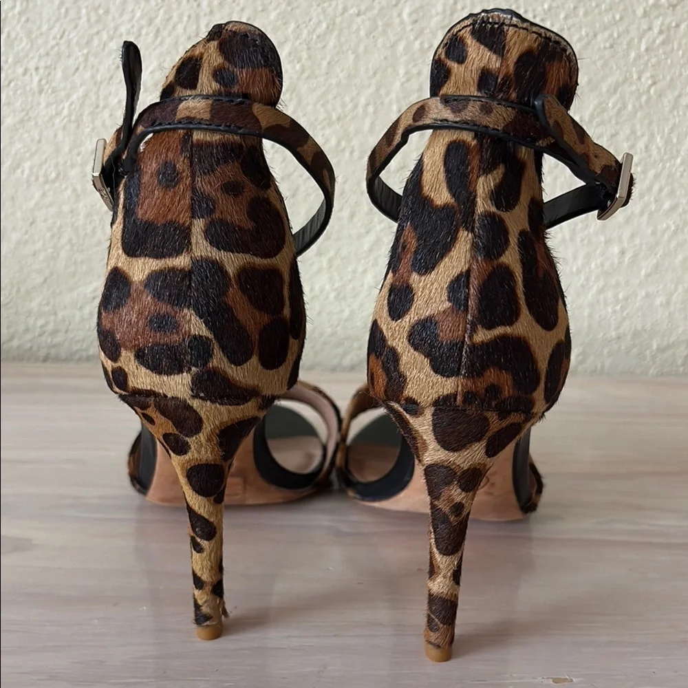 Joie Calfskin Leather Animal Print Stiletto Heels Sexy Sandals 9 - Picture 2 of 8